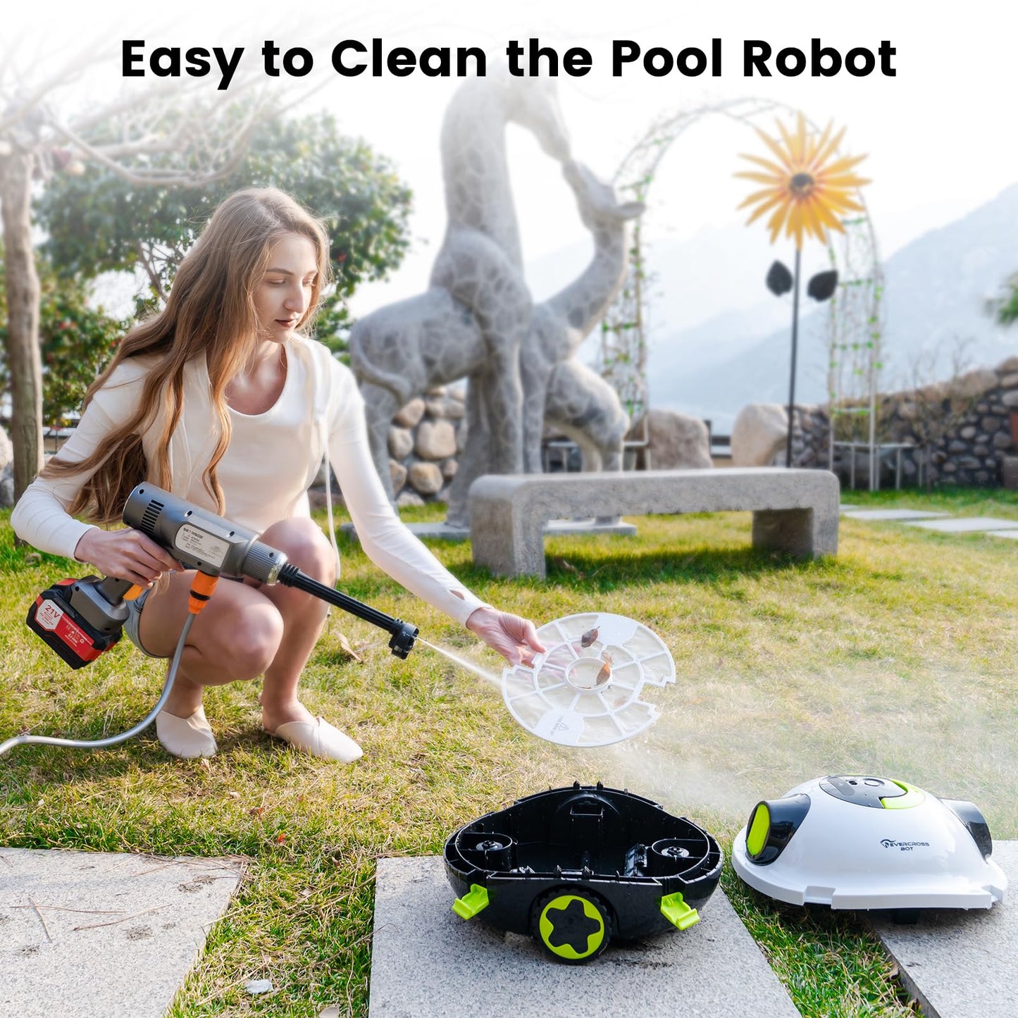 EVERCROSS BOT Robot Limpia fondos Piscina sin Cable - 100 Min Autonomía, Limpiador Automático de Fondo, Doble Motor 40W para Piscinas hasta 120㎡, Filtro 180μm, Depósito 3L, IPX8