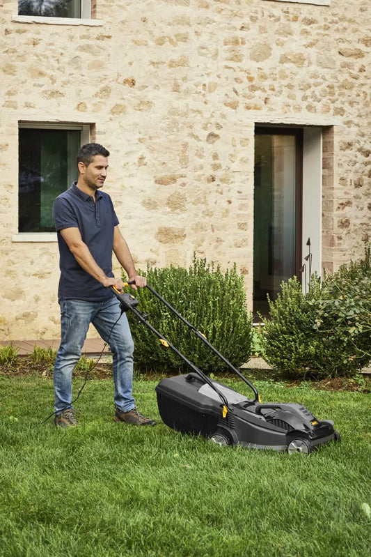 Alpina Cortacésped eléctrico BL 380 E, Ancho de corte 38 cm, Motor de 1400 W, Hasta 500 m², Altura de corte regulable en 3 posiciones, Bolsa de recogida de 40 l Alpina