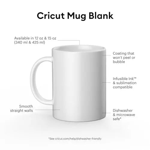 Cricut Tazas en blanco, 425 ml (15 onzas), 6 tazas de sublimación de tinta infusible | para usar con prensa de tazas tinta infusible 2008944 Cricut