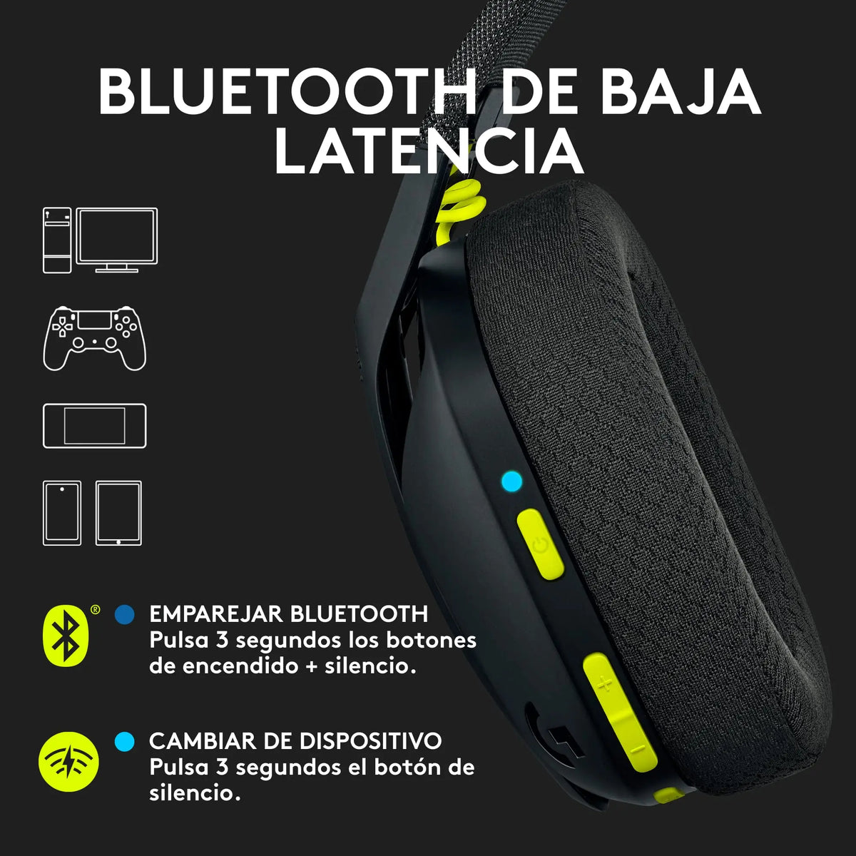 Logitech G G435 Auriculares Inalámbricos LIGHTSPEED para Gaming, Ligeros, micrófono integrado, Batería de 18 horas, Compatibles con Dolby Atmos, Bluetooth, PC, PS4, PS5, Móvil, Nintendo Switch - Negro Logitech G
