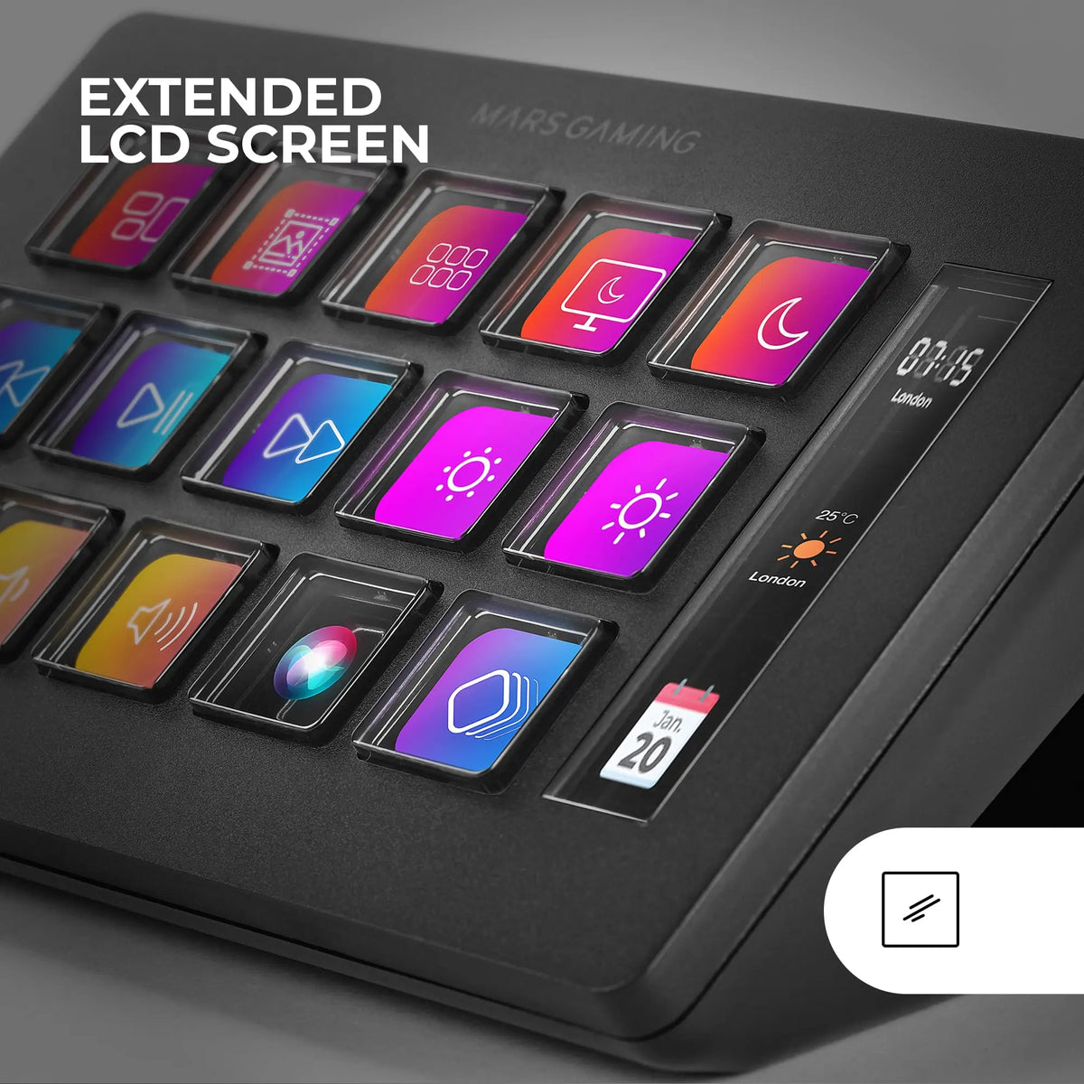 Mars Gaming MSD-ONE, Control Deck Slim, 15 Teclas LCD Personalizables, Pantalla LCD Ampliada, Software de Control y Plug-ins, Control Deck Compacto con Diseño Slim Ergonómico, Windows y MacOS, Negro Mars Gaming