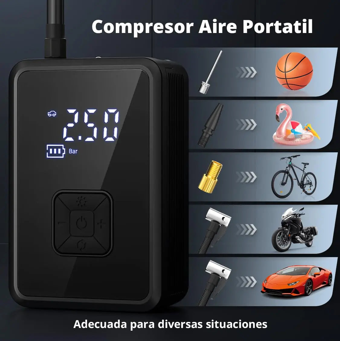 Oasser Inflador de neumáticos inalámbrico, compresor de aire, bomba de neumáticos de coche, 150 PSI, luz LED para coche, bicicleta, motocicleta, pelota Oasser