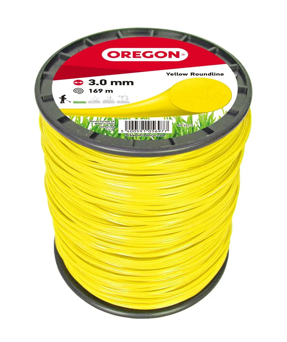 Oregon Hilo Redondo Amarillo para Desbrozadoras y Cortacésped, Nailon de Calidad Profesional, Compatible con la Mayoría de Modelos, 3 mm x 169 m (69-371-Y) Oregon