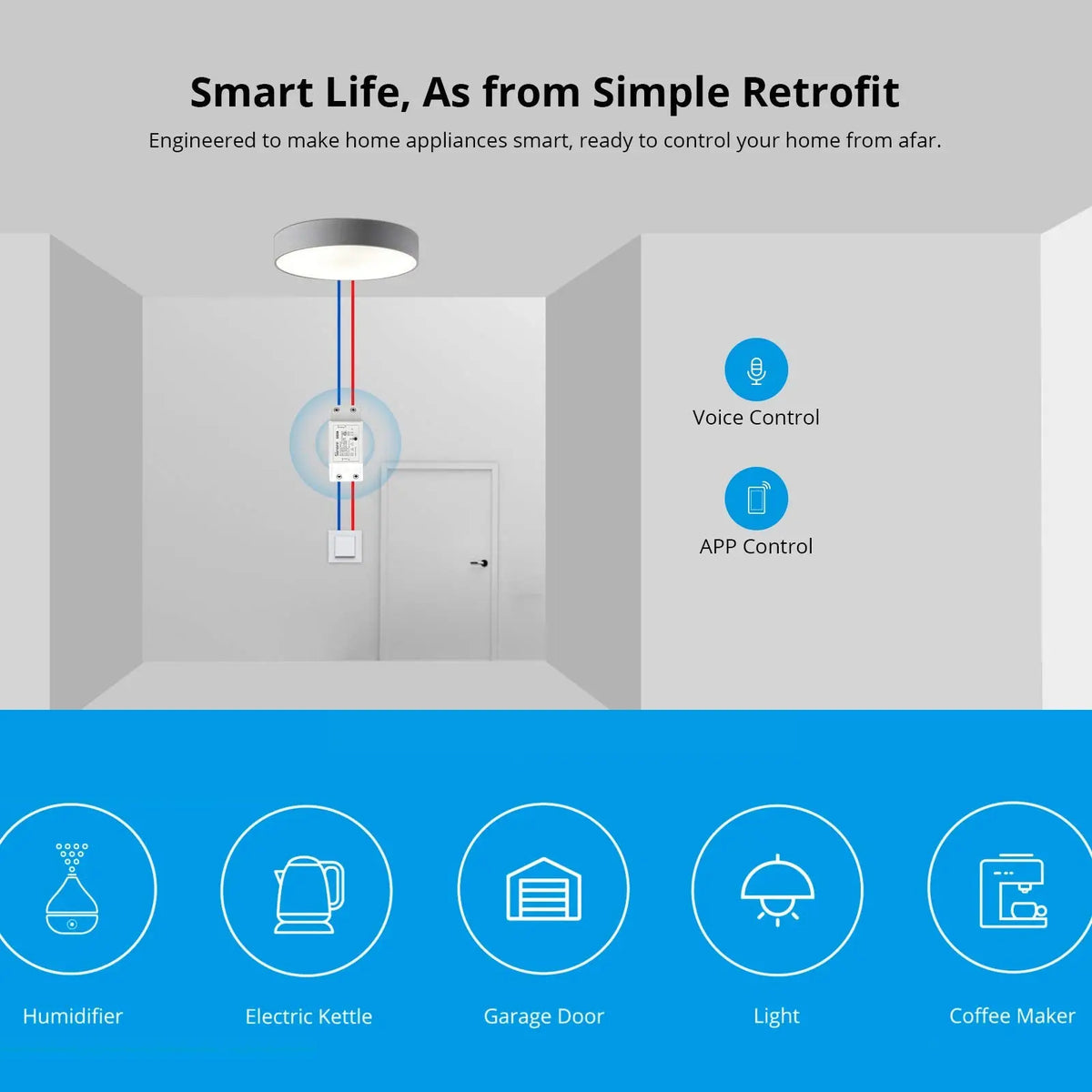 SONOFF BASICR2 10 A Interruptor Inalámbrico Wi-Fi Inteligente, Módulo Universal para Bricolaje para Solución de Automatización Domótica. SONOFF