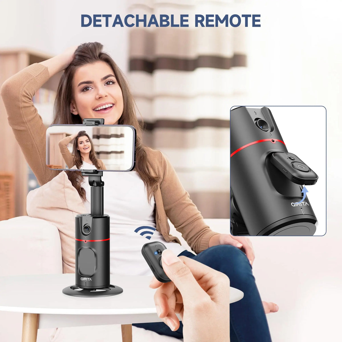 Trípode para Smartphone, Extensible, Soporte para teléfono móvil con función de Seguimiento de 360° de la Cara y Mando a Distancia, no Requiere aplicación - SacrificioShop