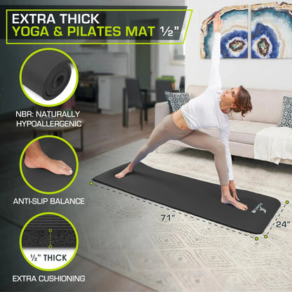 Esterilla Extra Gruesa para Yoga y Pilates de 1,27 cm, Unisex Adulto, Black, 1/2" ProsourceFit