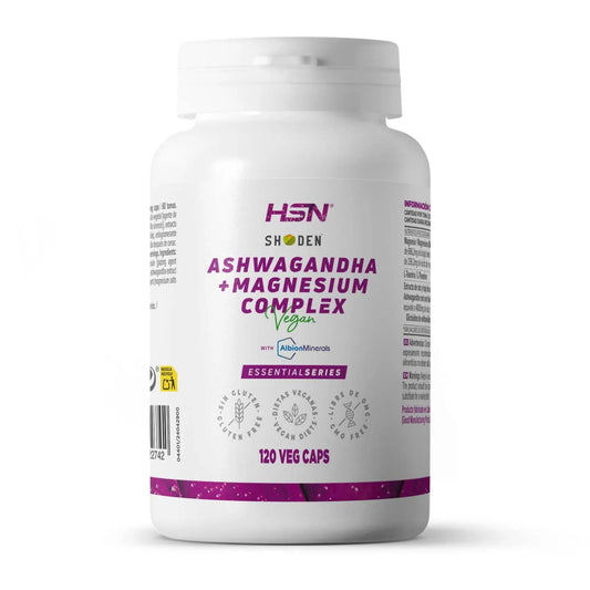 HSN Ashwagandha Shoden® + Magnesio Albion™ Minerals | 120 Cápsulas Vegetales | Complejo Extracto de Ashwagandha + Magnesio Quelado + L-Teanina Natural