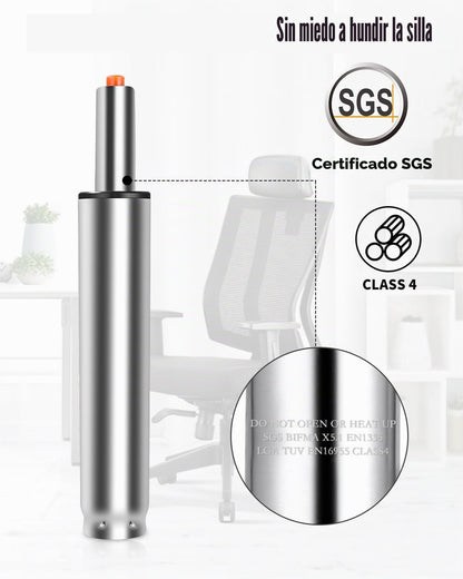 FAOKZE Cilindro de Gas para Silla de Oficina,Pistón de Acero de Repuesto, Pistón a Gas para Silla de Oficina,270 mm-390 mm Longitud Total, para sillas Gaming, con 5 Ruedas universales, Plata