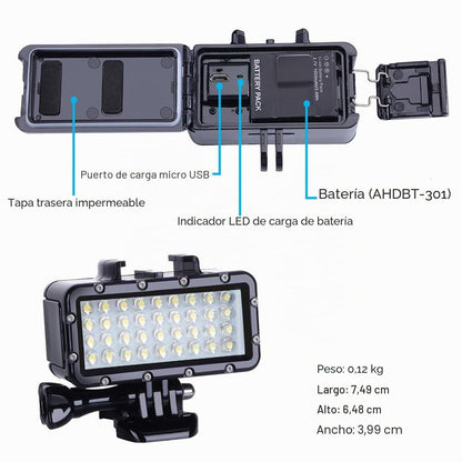 Luz LED subacuática Suptig para GoPro — Regulable, hasta 45 m