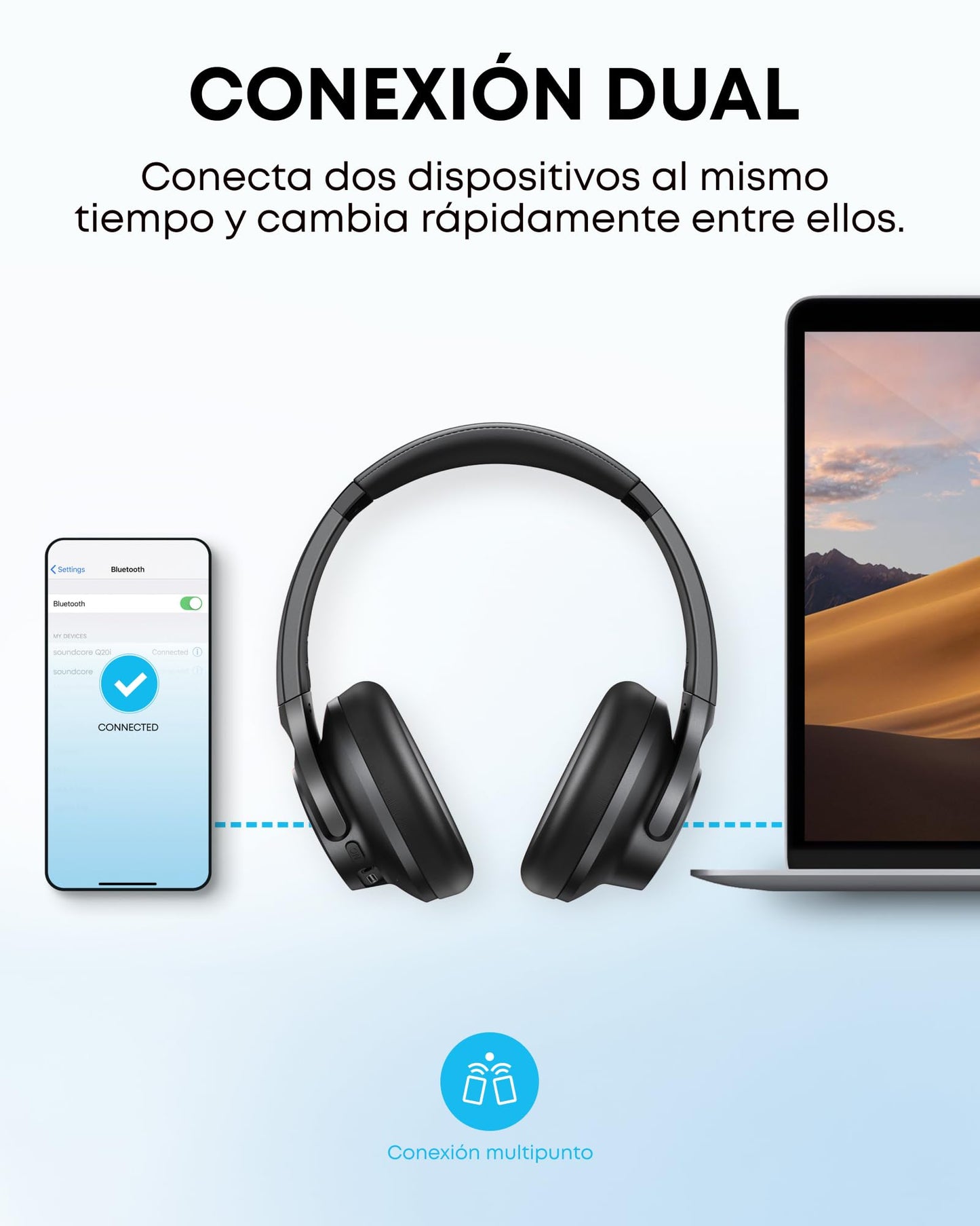 Soundcore Q20i Cascos Inalámbricos Bluetooth con Cancelación de Ruido Activa Híbrida by Anker, Reproducción ANC 40 Horas