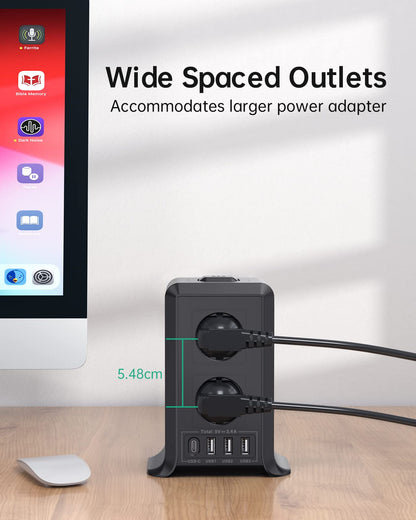 Regleta USB 8 Tomas de AC y 4 USB Enchufe Múltiple, 2500W/10A,Regleta Enchufes Protección Sobretensión, 2M Regletas Vertical con Interruptor para Mesa - SacrificioShop
