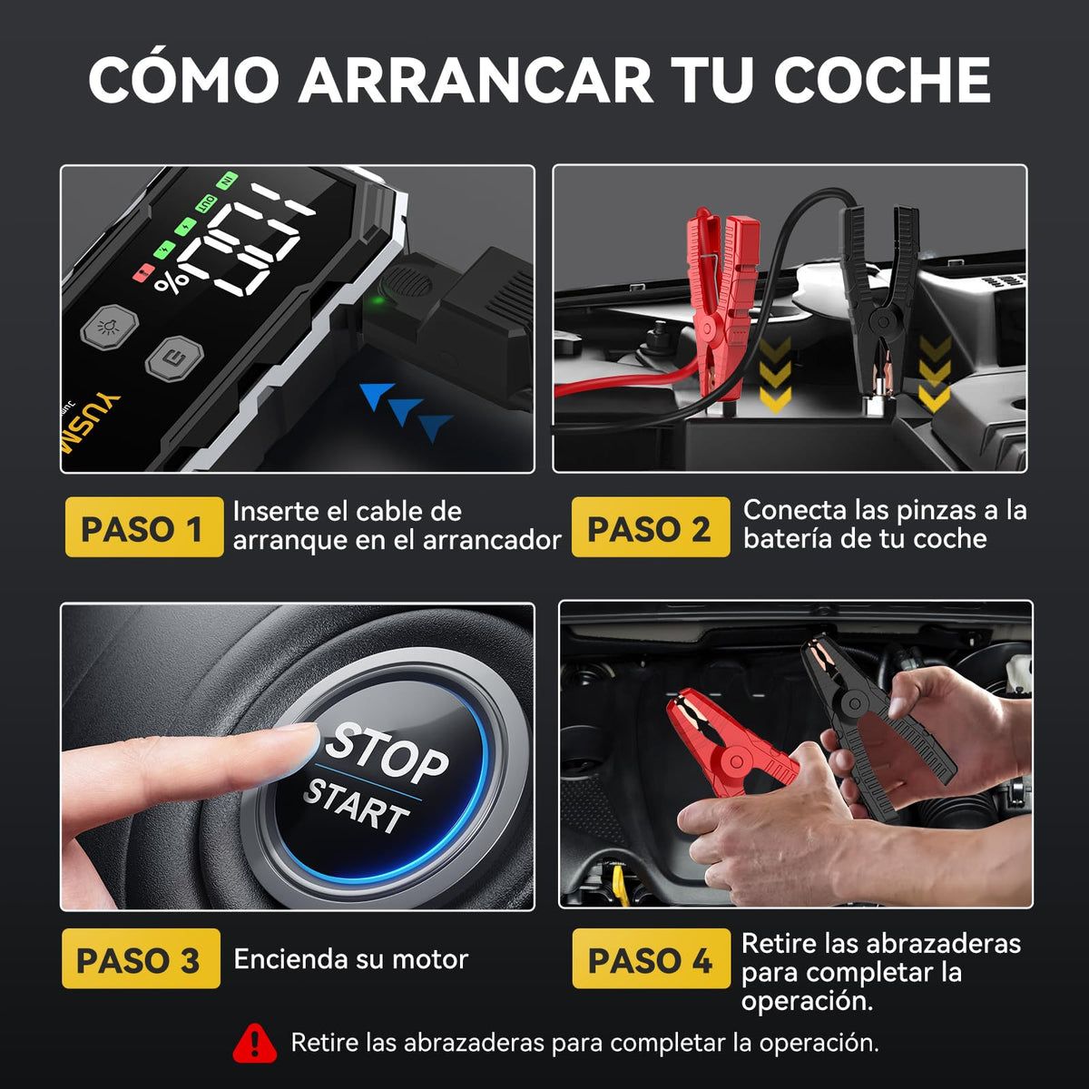 Arrancador portátil YUSMAN 12 V con pantalla LCD y linterna LED
