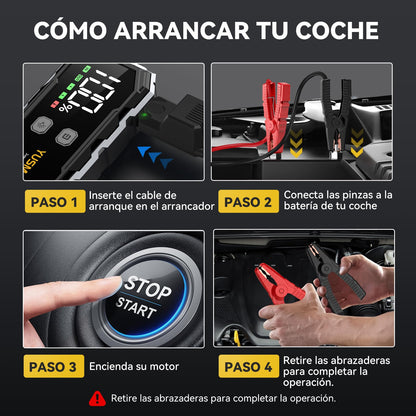 Arrancador portátil YUSMAN 12 V con pantalla LCD y linterna LED