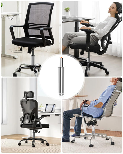 FAOKZE Cilindro de Gas para Silla de Oficina,Pistón de Acero de Repuesto, Pistón a Gas para Silla de Oficina,270 mm-390 mm Longitud Total, para sillas Gaming, con 5 Ruedas universales, Plata