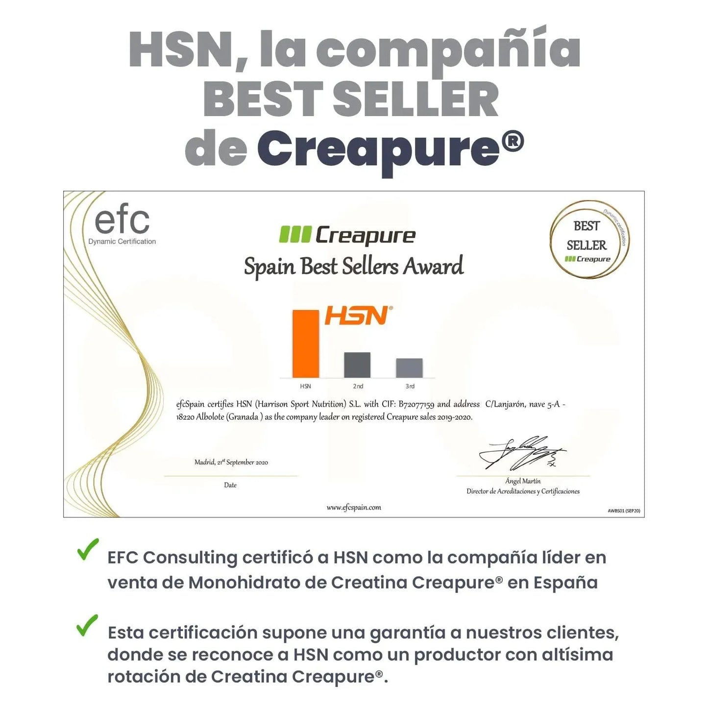 HSN Creatina 100% CREAPURE® en Polvo | Sabor Neutro | Sello de Calidad Garantizada: Puro Monohidrato de Creatina Micronizada Sin Añadidos Libre de Contaminantes | No-GMO, Vegano, Sin Gluten