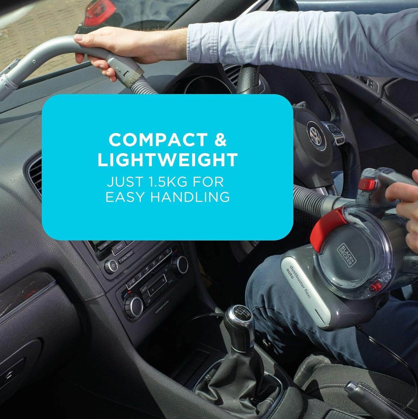 Black+Decker Aspiradora de Mano sin Bolsa para Coche con Manguera Flexi y conexión para Coche de 12V, Incluye Boquilla para hendiduras y Cepillo para tapicería