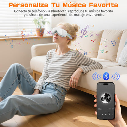 XJUGEZ Masajeador de Ojos con Calor, Compresión＆Música, Masajeador Facial Eléctrico para Relajar los Ojos, Aliviar la Fatiga Visual y la Sequedad Ocular