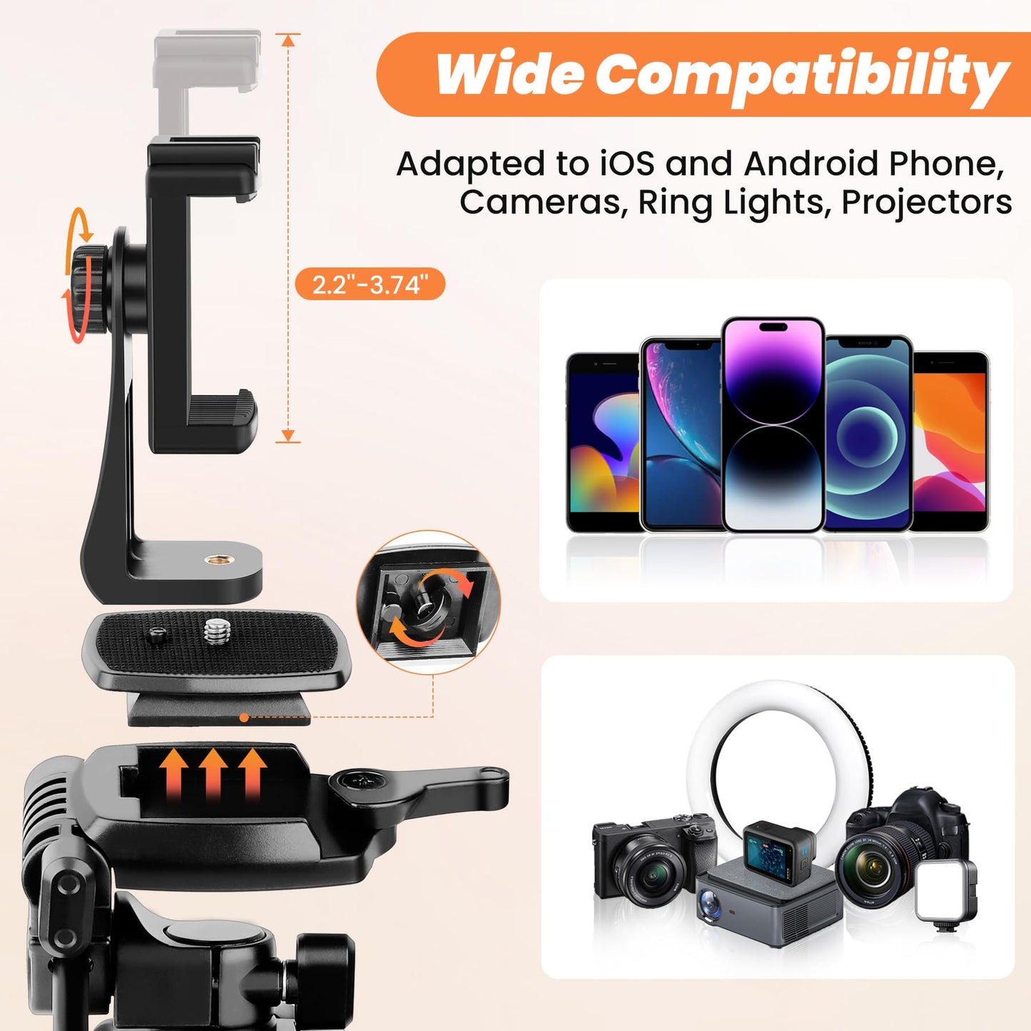 Nineigh 190cm Trípode Cámara, Trípode para Móvil con Columna Central Transversal, Ligero Trípode de Aluminio - SacrificioShop