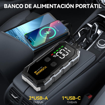 Arrancador portátil YUSMAN 12 V con pantalla LCD y linterna LED