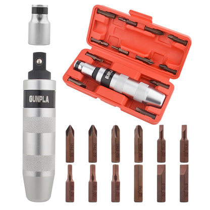 Gunpla Juego de 14 destornilladores de impacto, destornillador de impacto manual de aleación de acero 40CR de grado industrial con destornillador hexagonal ranurado Phillips, adaptador de trinquete