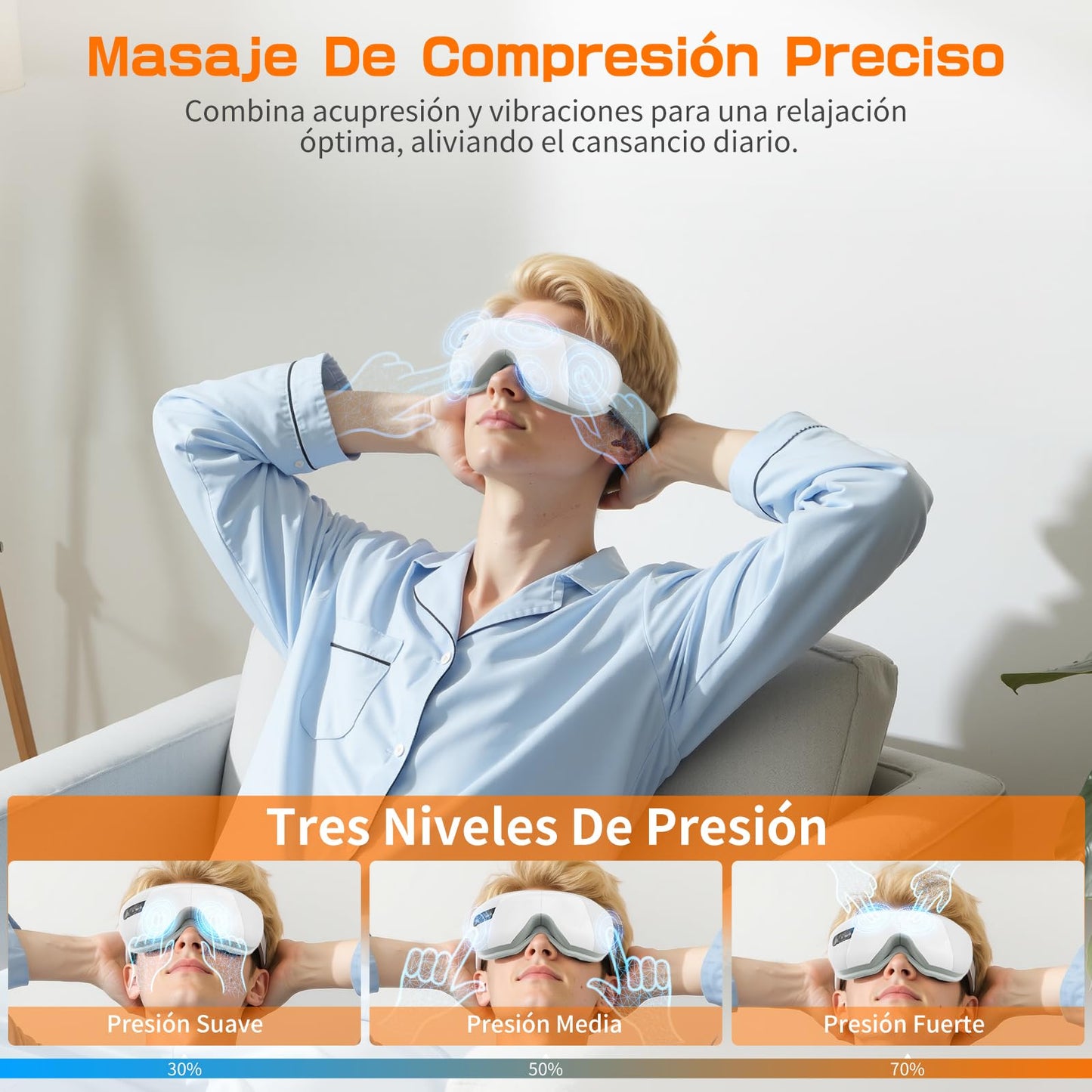 XJUGEZ Masajeador de Ojos con Calor, Compresión＆Música, Masajeador Facial Eléctrico para Relajar los Ojos, Aliviar la Fatiga Visual y la Sequedad Ocular