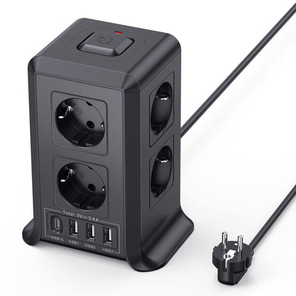 Regleta USB 8 Tomas de AC y 4 USB Enchufe Múltiple, 2500W/10A,Regleta Enchufes Protección Sobretensión, 2M Regletas Vertical con Interruptor para Mesa - SacrificioShop