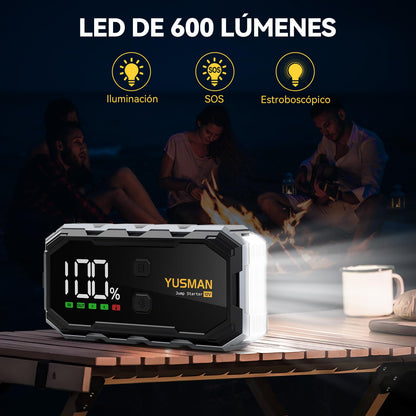 Arrancador portátil YUSMAN 12 V con pantalla LCD y linterna LED