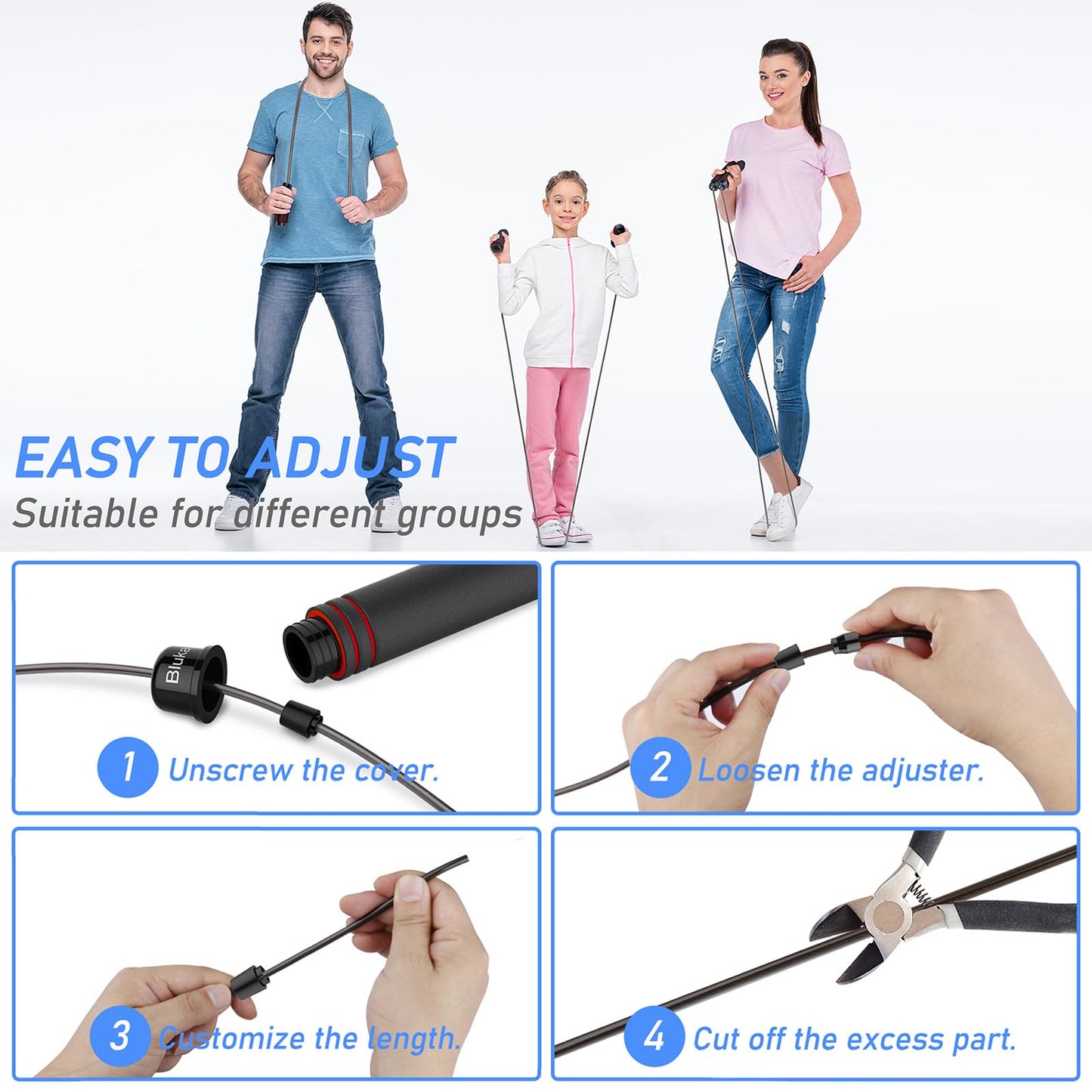 Cuerda para Saltar con Mango Antideslizante de Espuma Suave Cuerda Ajustable Libre y Rodamientos de Bolas de Rápidos para Fitness, Ejercicio de Intervalos, Crossfit