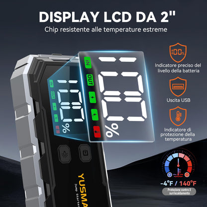 Arrancador portátil YUSMAN 12 V con pantalla LCD y linterna LED