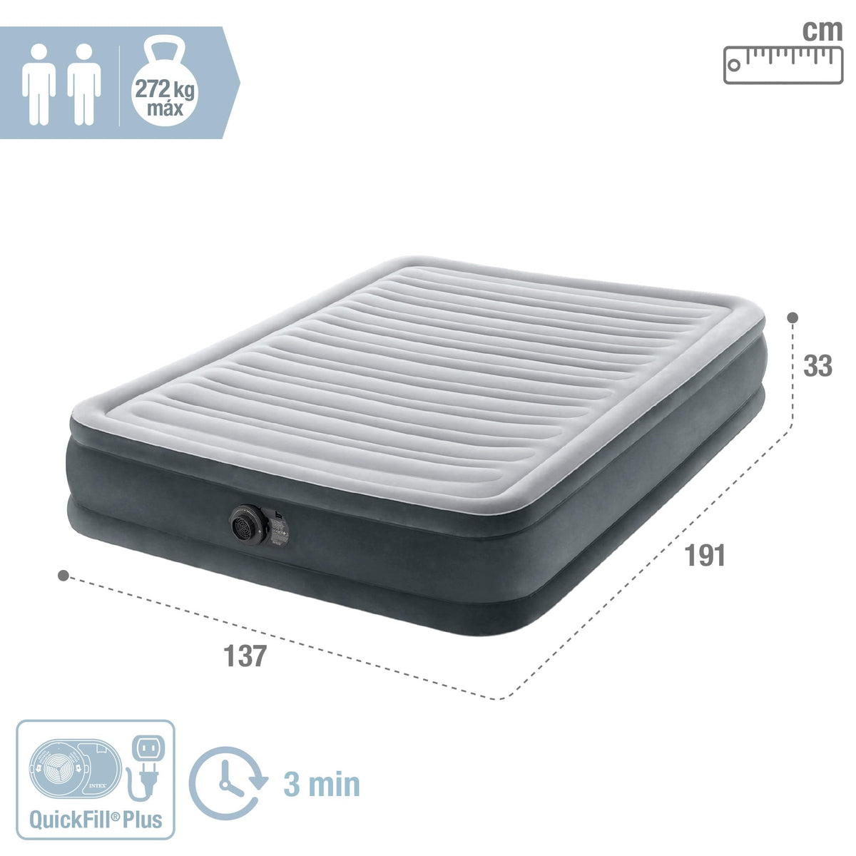 Intex 67768 Dura-Beam Deluxe Comfort-Plush Colchón Hinchable, 137x191x33cm
