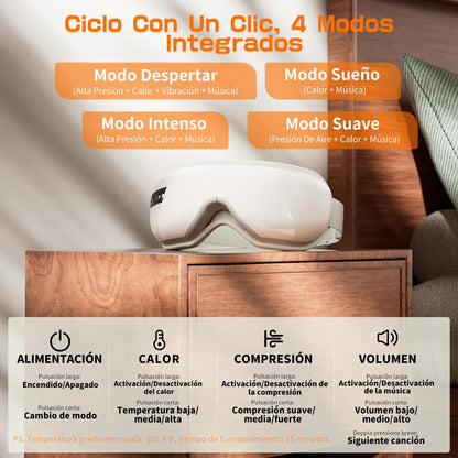 XJUGEZ Masajeador de Ojos con Calor, Compresión＆Música, Masajeador Facial Eléctrico para Relajar los Ojos, Aliviar la Fatiga Visual y la Sequedad Ocular