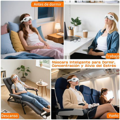 XJUGEZ Masajeador de Ojos con Calor, Compresión＆Música, Masajeador Facial Eléctrico para Relajar los Ojos, Aliviar la Fatiga Visual y la Sequedad Ocular