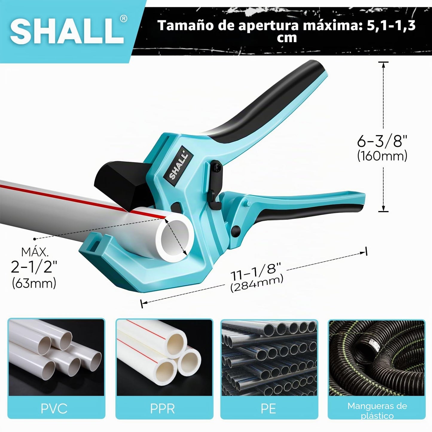 SHALL Cortador de tubos de plástico de 2,5"(63 mm), cortador de PVC