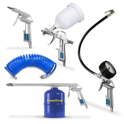 Goodyear - Kit Aire Compresor 5 Piezas, Soplado, Pintura, Inflado y Manguera