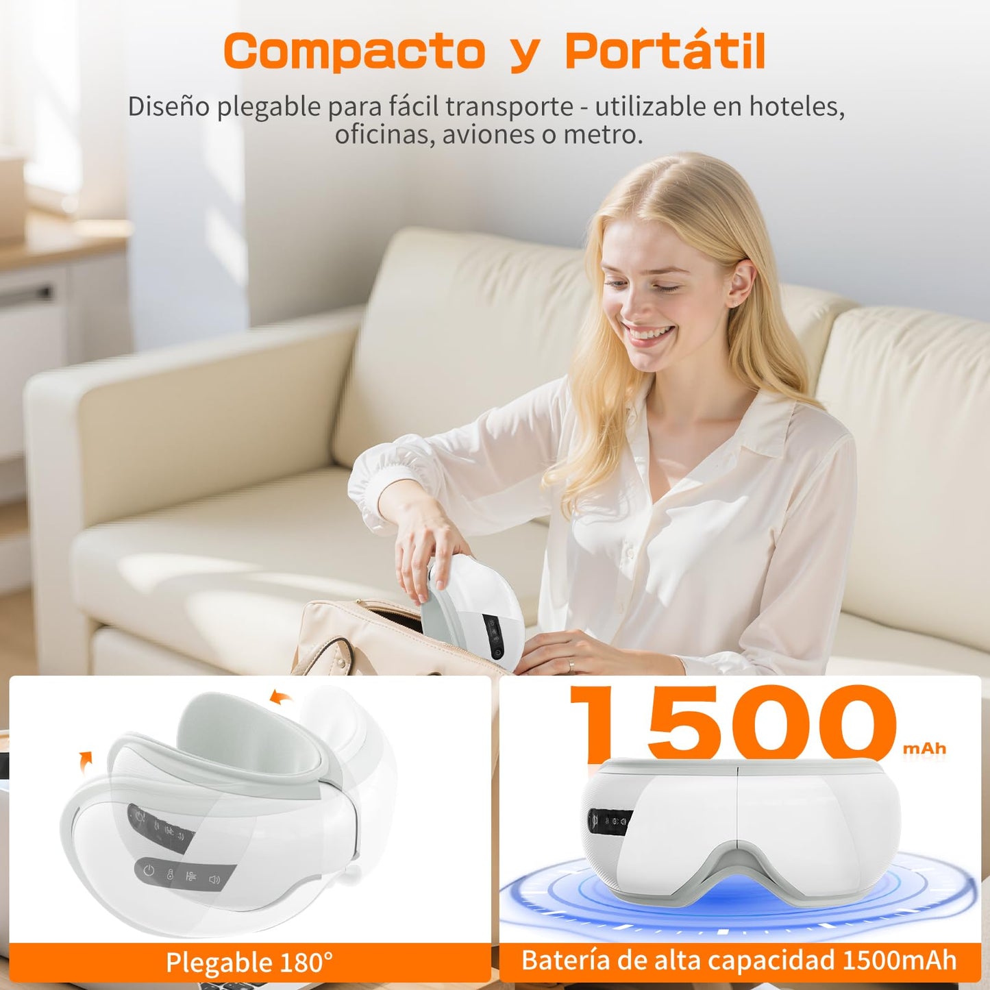 XJUGEZ Masajeador de Ojos con Calor, Compresión＆Música, Masajeador Facial Eléctrico para Relajar los Ojos, Aliviar la Fatiga Visual y la Sequedad Ocular