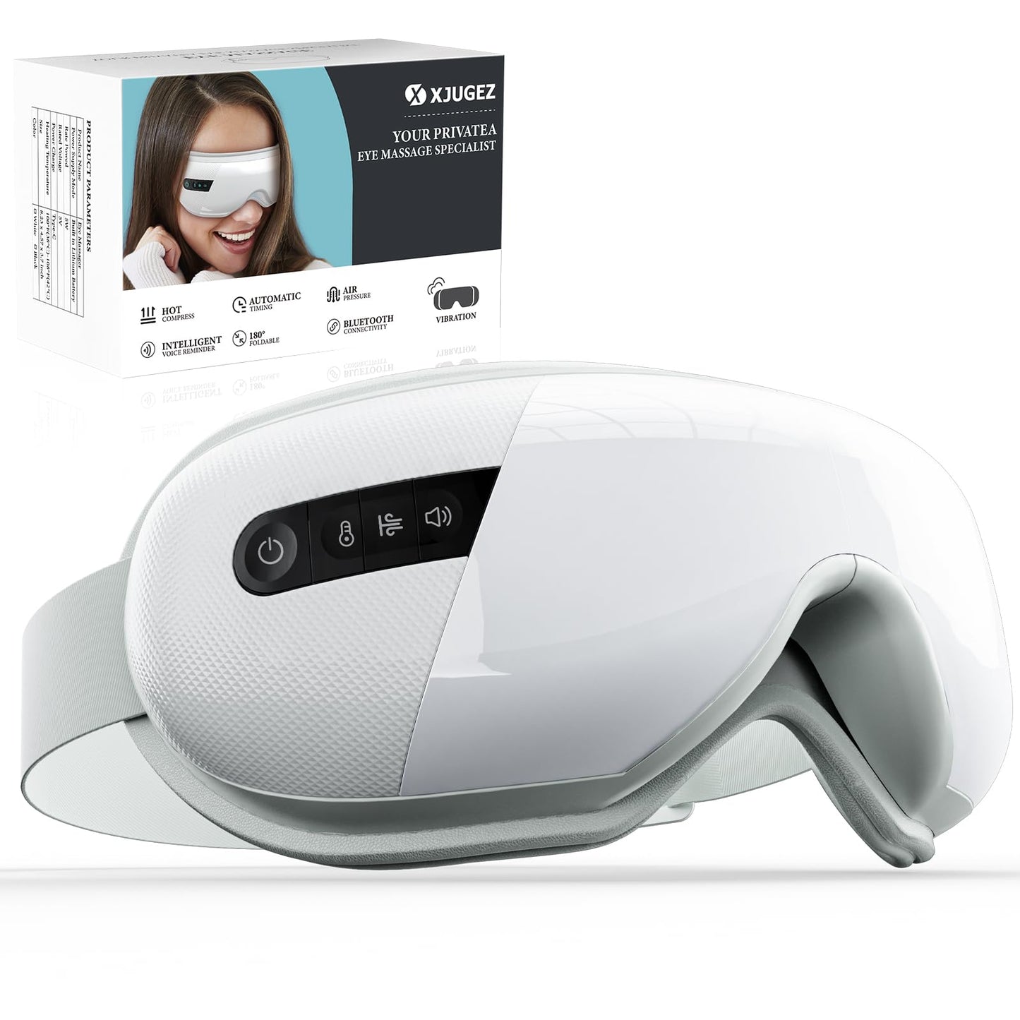 XJUGEZ Masajeador de Ojos con Calor, Compresión＆Música, Masajeador Facial Eléctrico para Relajar los Ojos, Aliviar la Fatiga Visual y la Sequedad Ocular