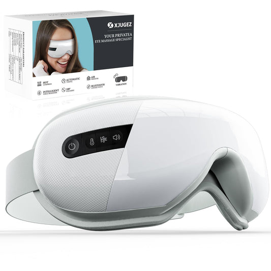 XJUGEZ Masajeador de Ojos con Calor, Compresión＆Música, Masajeador Facial Eléctrico para Relajar los Ojos, Aliviar la Fatiga Visual y la Sequedad Ocular