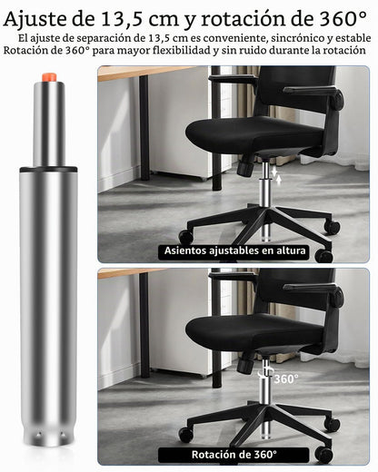 FAOKZE Cilindro de Gas para Silla de Oficina,Pistón de Acero de Repuesto, Pistón a Gas para Silla de Oficina,270 mm-390 mm Longitud Total, para sillas Gaming, con 5 Ruedas universales, Plata