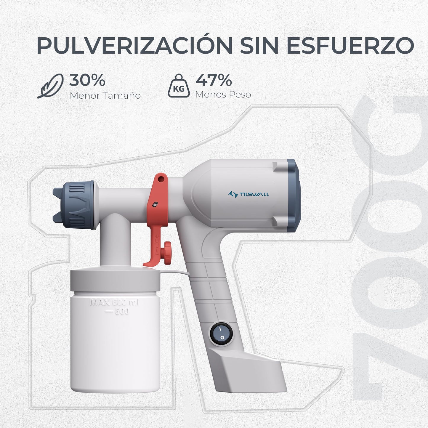 Tilswall Pistola Pintura Eléctrica con Cable Depósito 600ml