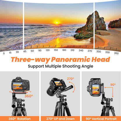 Nineigh 190cm Trípode Cámara, Trípode para Móvil con Columna Central Transversal, Ligero Trípode de Aluminio - SacrificioShop