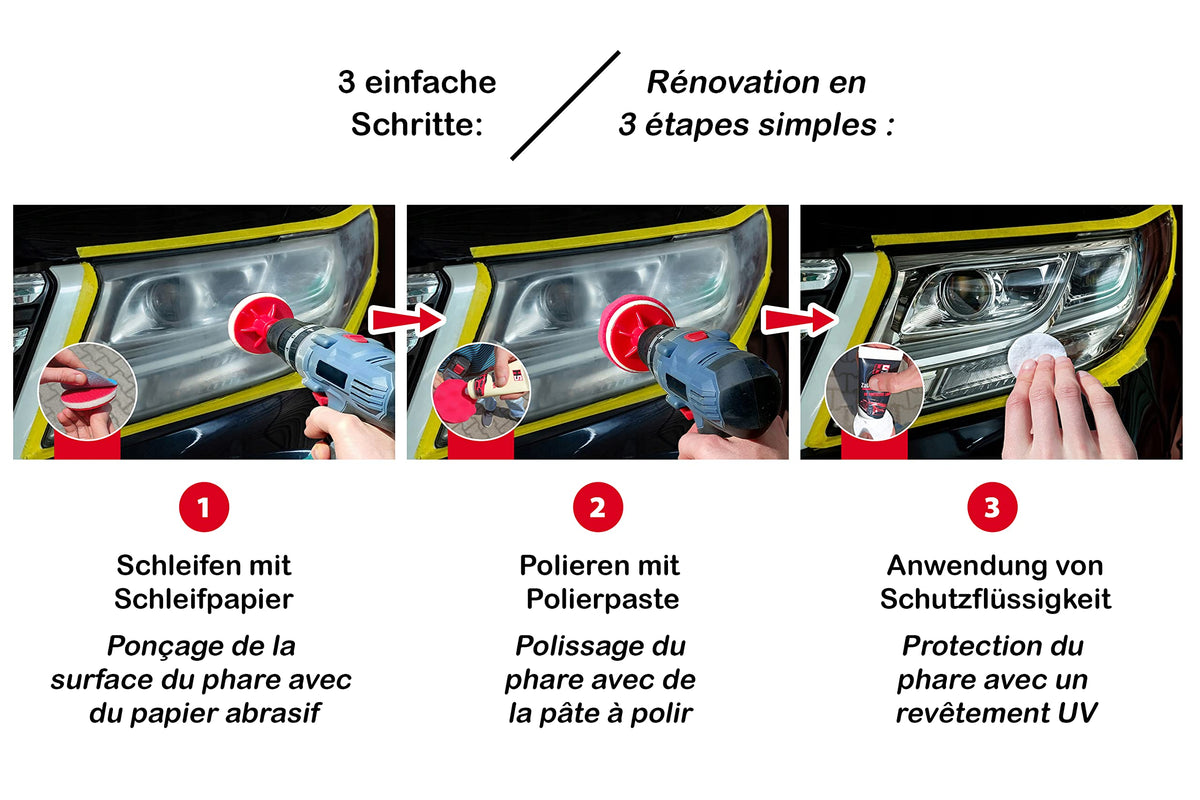 HS Pulir faros coche, Kit pulido faros coche, pulimento y protección UV