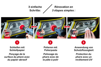 HS Pulir faros coche, Kit pulido faros coche, pulimento y protección UV