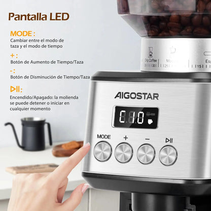 Aigostar Molinillo de Café Eléctrico con 52 Ajustes de Molido Molinillo Café de Cono Aigostar