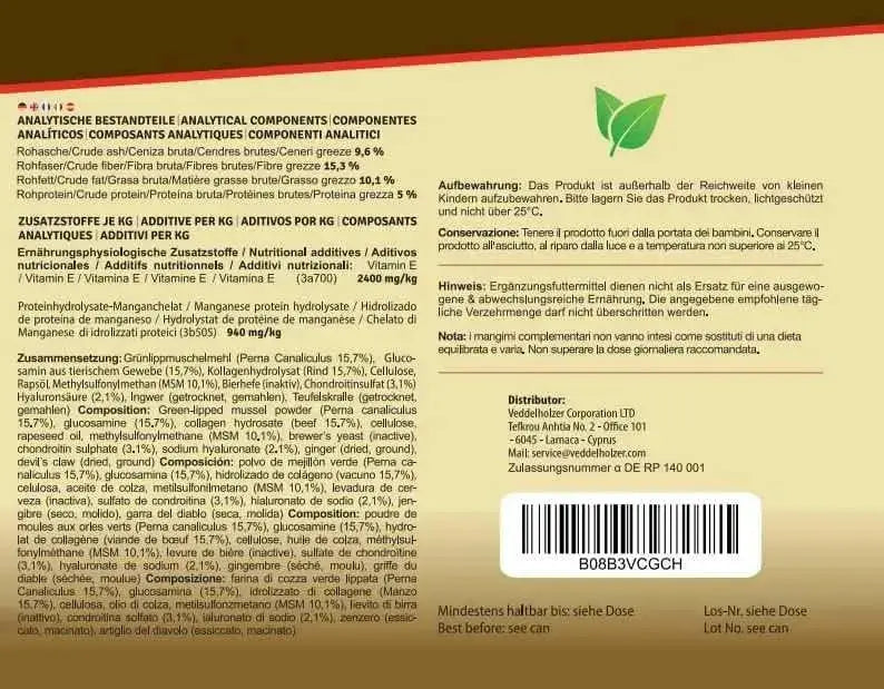 Comprimidos perros para articulaciones Veddelholzer con MSM, harpagófito glucosamina colágeno para fortalecer los huesos, 125 cápsulas con hialurón y Omega3 Productos para animales Veddelholzer Cuidado de cadera y articulaciones, Productos para animales, Veddelholzer SacrificioShop sacrificioshop.com Spain A Coruña B08B3VCGCH 29.95 Comprimidos perros para articulaciones Veddelholzer con MSM, harpagófito glucosamina colágeno para fortalecer los huesos, 125 cápsulas con hialurón y Omega3 - Default Title