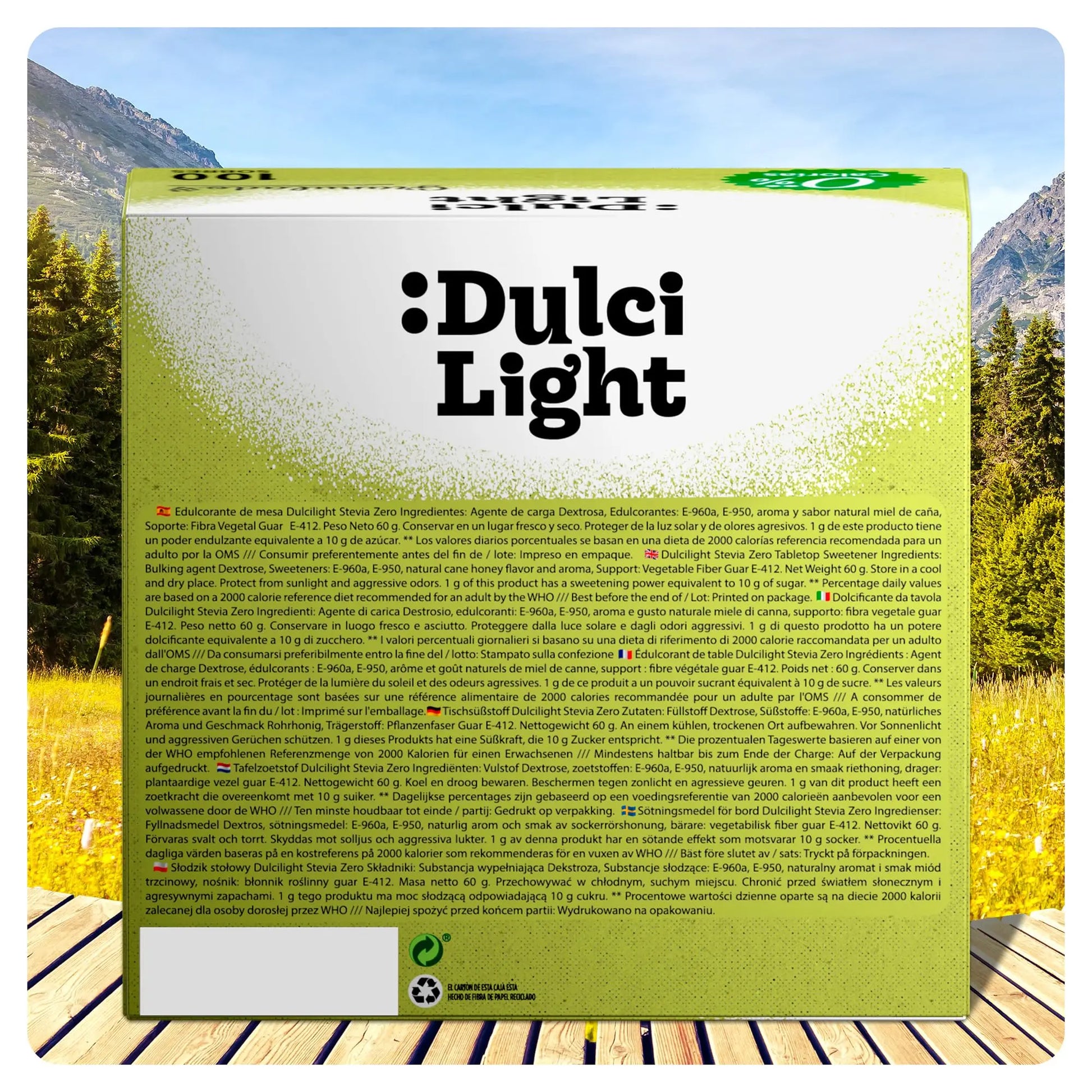 Dulcilight Estevia Granulada - 300 Sobres de Stevia 100% Sabor Natural Zero Calorías 1 sobre = 2 cdas de Azúcar Edulcorante Sustituto del Azúcar con Fibra Vegetal No GMO Keto Vegano Libre de Gluten DULCI LIGHT DULCE Y FAVORABLE