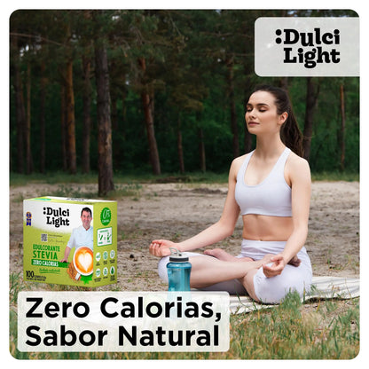 Dulcilight Estevia Granulada - 300 Sobres de Stevia 100% Sabor Natural Zero Calorías 1 sobre = 2 cdas de Azúcar Edulcorante Sustituto del Azúcar con Fibra Vegetal No GMO Keto Vegano Libre de Gluten DULCI LIGHT DULCE Y FAVORABLE