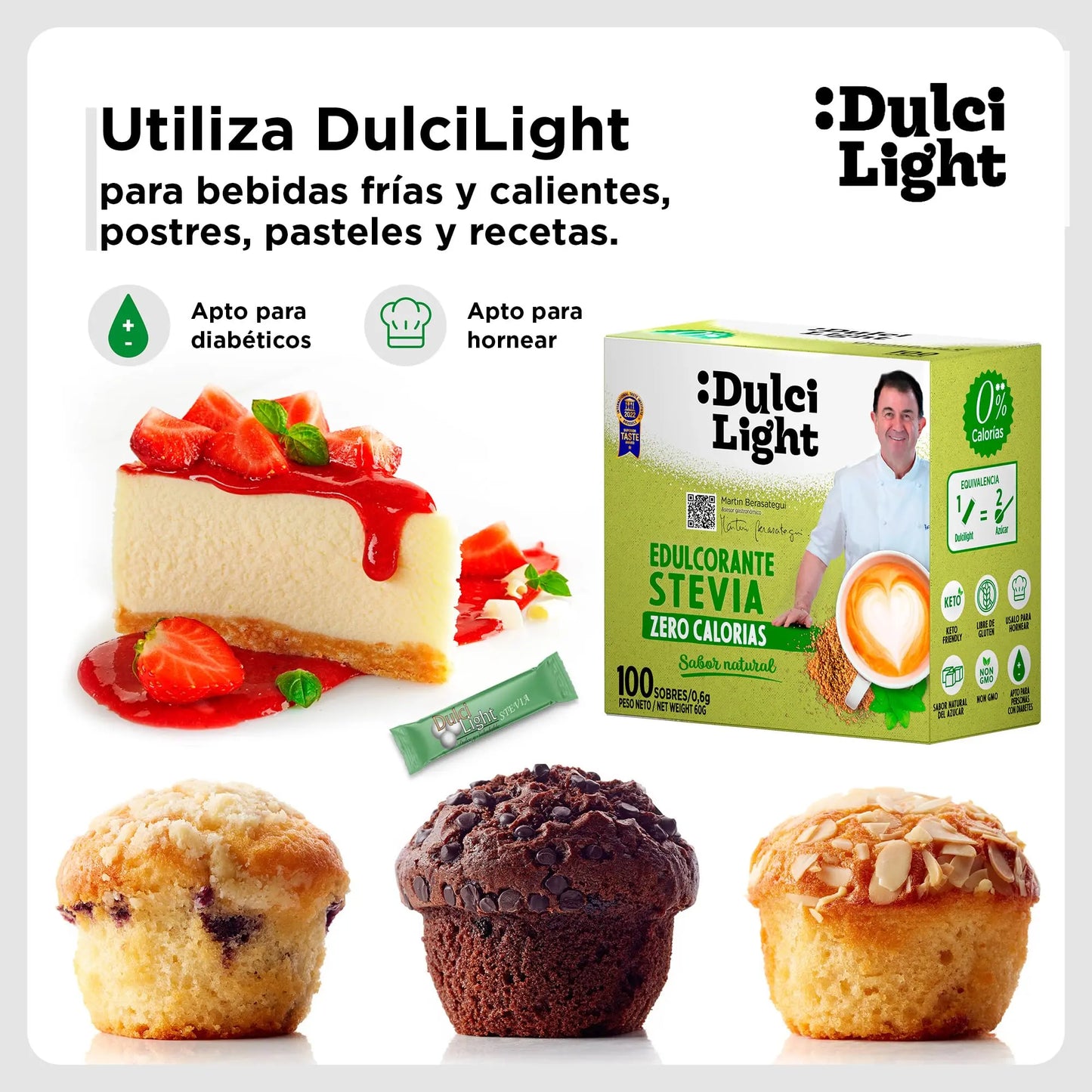 Dulcilight Estevia Granulada - 300 Sobres de Stevia 100% Sabor Natural Zero Calorías 1 sobre = 2 cdas de Azúcar Edulcorante Sustituto del Azúcar con Fibra Vegetal No GMO Keto Vegano Libre de Gluten DULCI LIGHT DULCE Y FAVORABLE