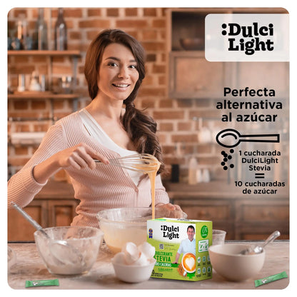 Dulcilight Estevia Granulada - 300 Sobres de Stevia 100% Sabor Natural Zero Calorías 1 sobre = 2 cdas de Azúcar Edulcorante Sustituto del Azúcar con Fibra Vegetal No GMO Keto Vegano Libre de Gluten DULCI LIGHT DULCE Y FAVORABLE