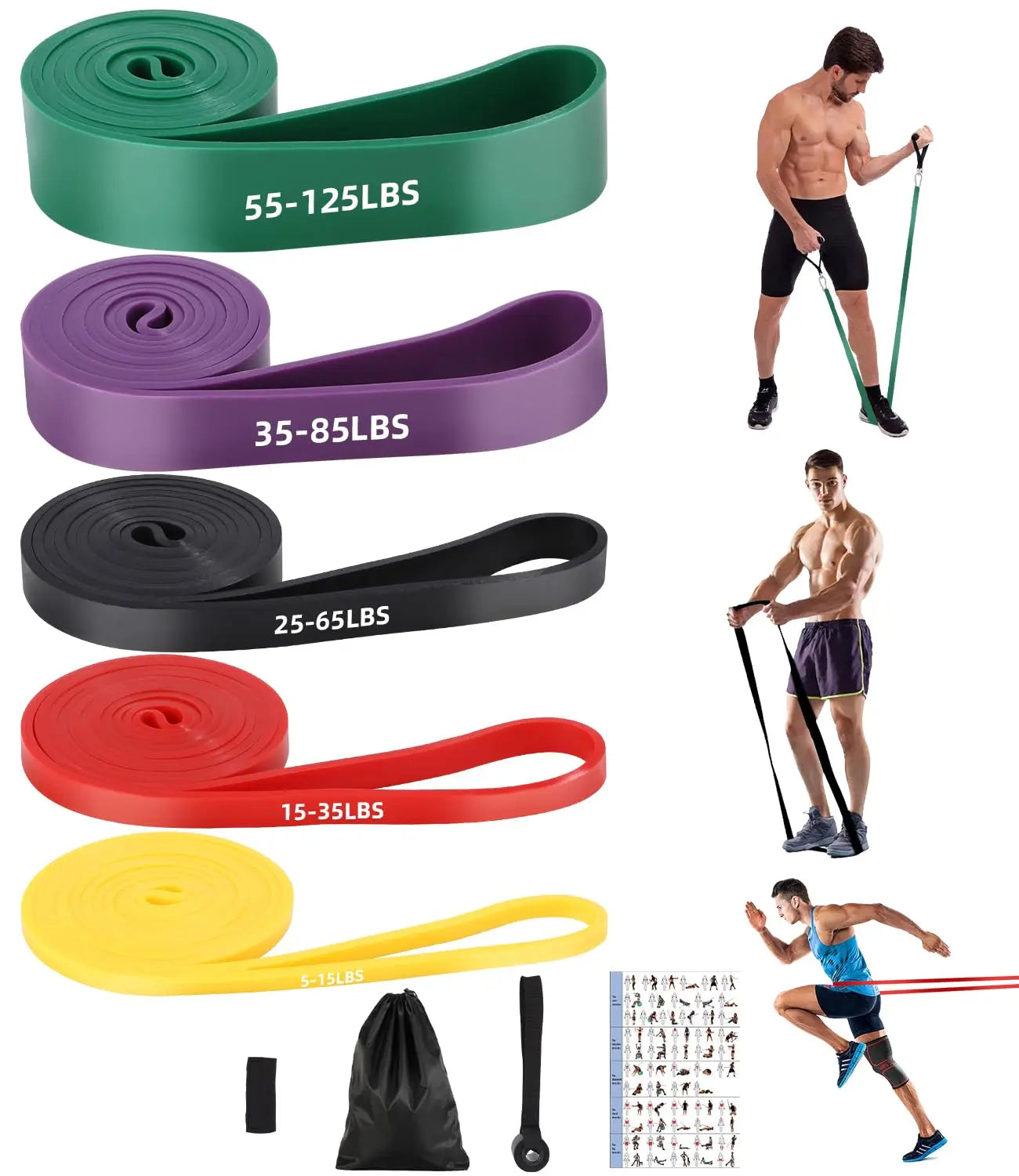 FAOKZE Bandas de Resistencia con 5 Niveles de Resistencia, con Anclaje para Puerta, Bolsa de Transporte FAOKZE