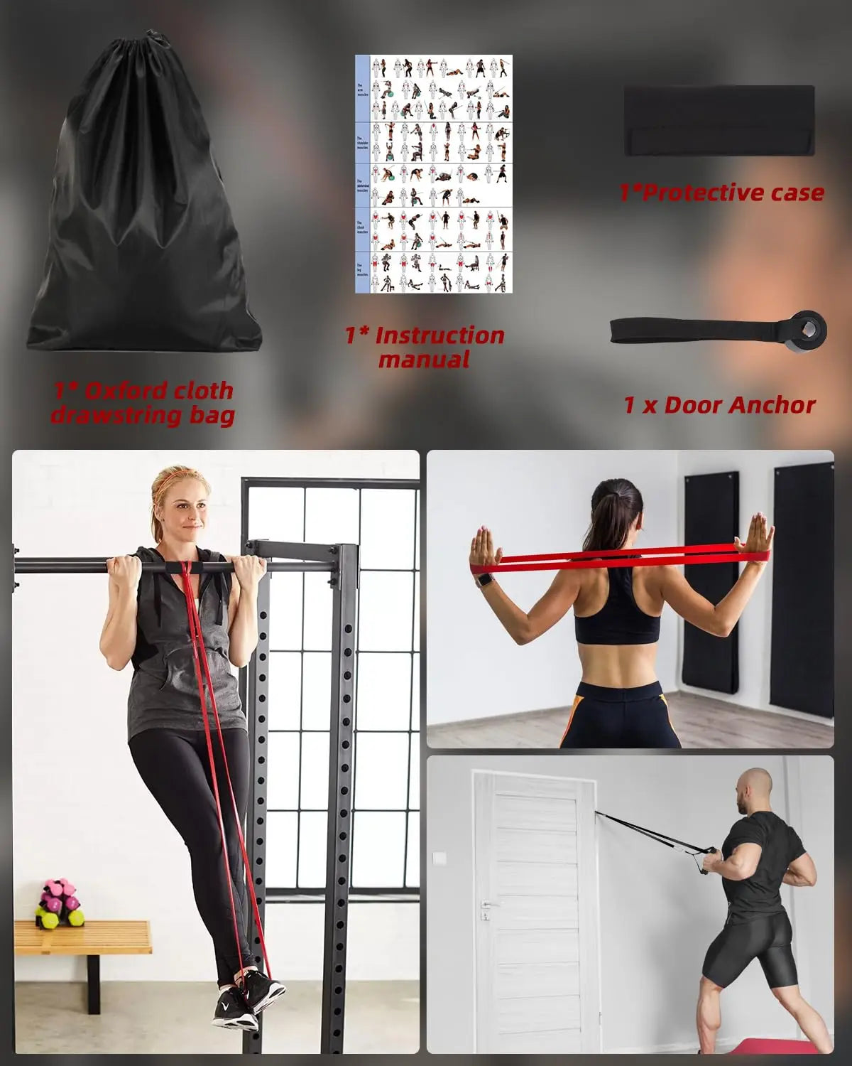 FAOKZE Bandas de Resistencia con 5 Niveles de Resistencia, con Anclaje para Puerta, Bolsa de Transporte FAOKZE